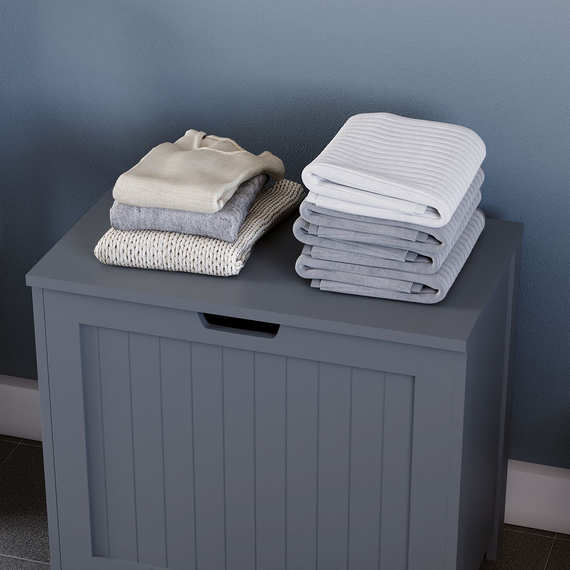 Hayle Matt Grey Wooden Large Laundry hamper