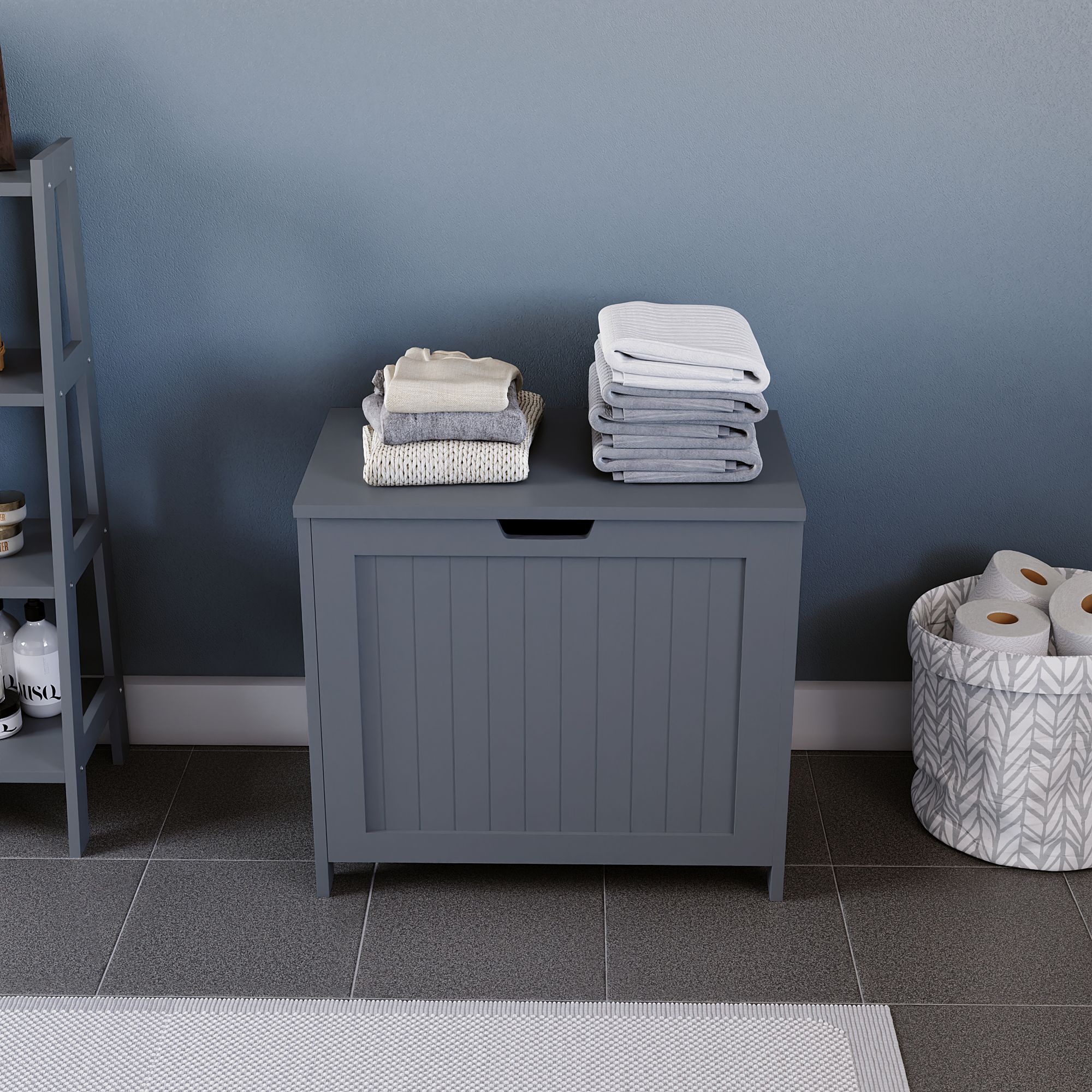 Hayle Matt Grey Wooden Large Laundry hamper