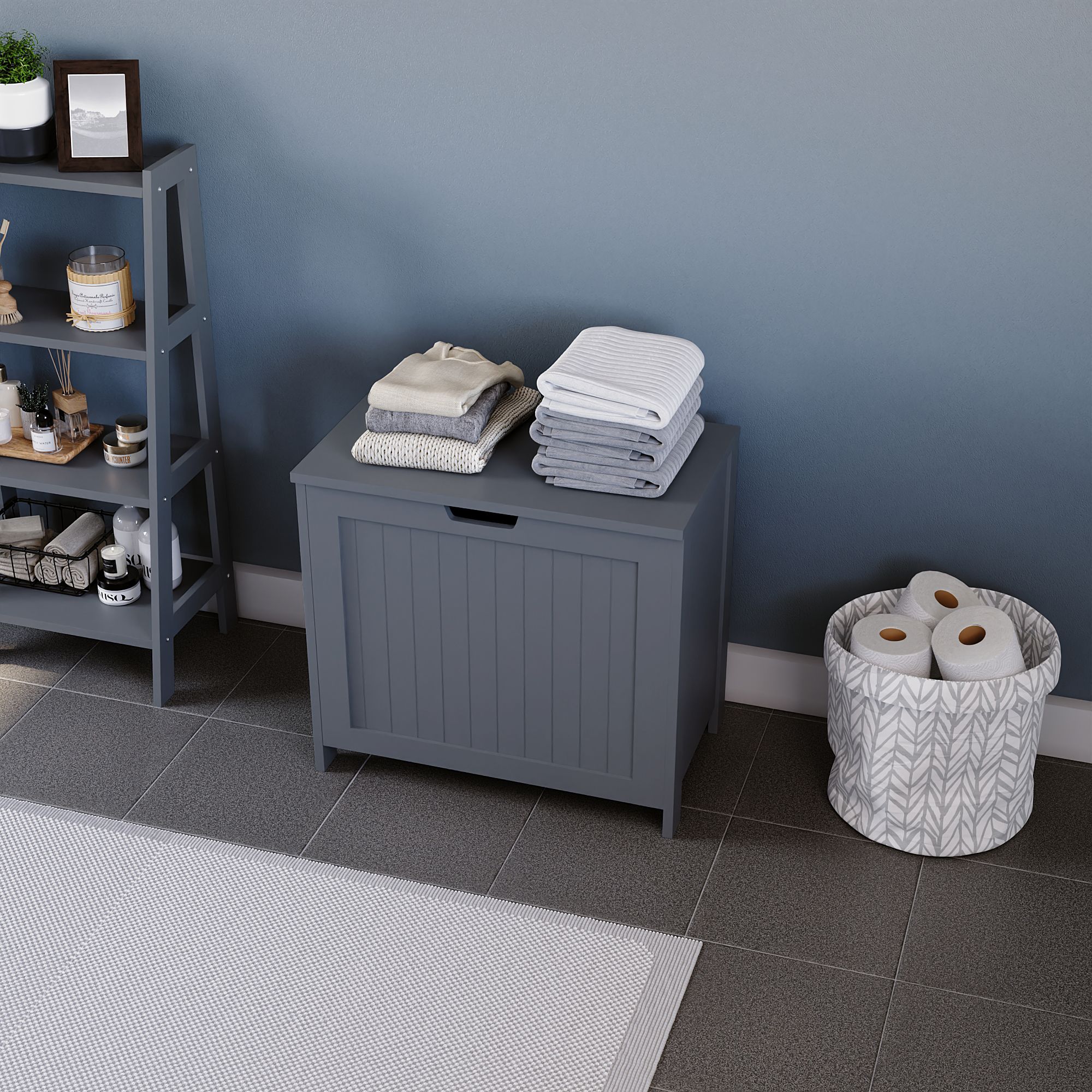 Hayle Matt Grey Wooden Large Laundry hamper