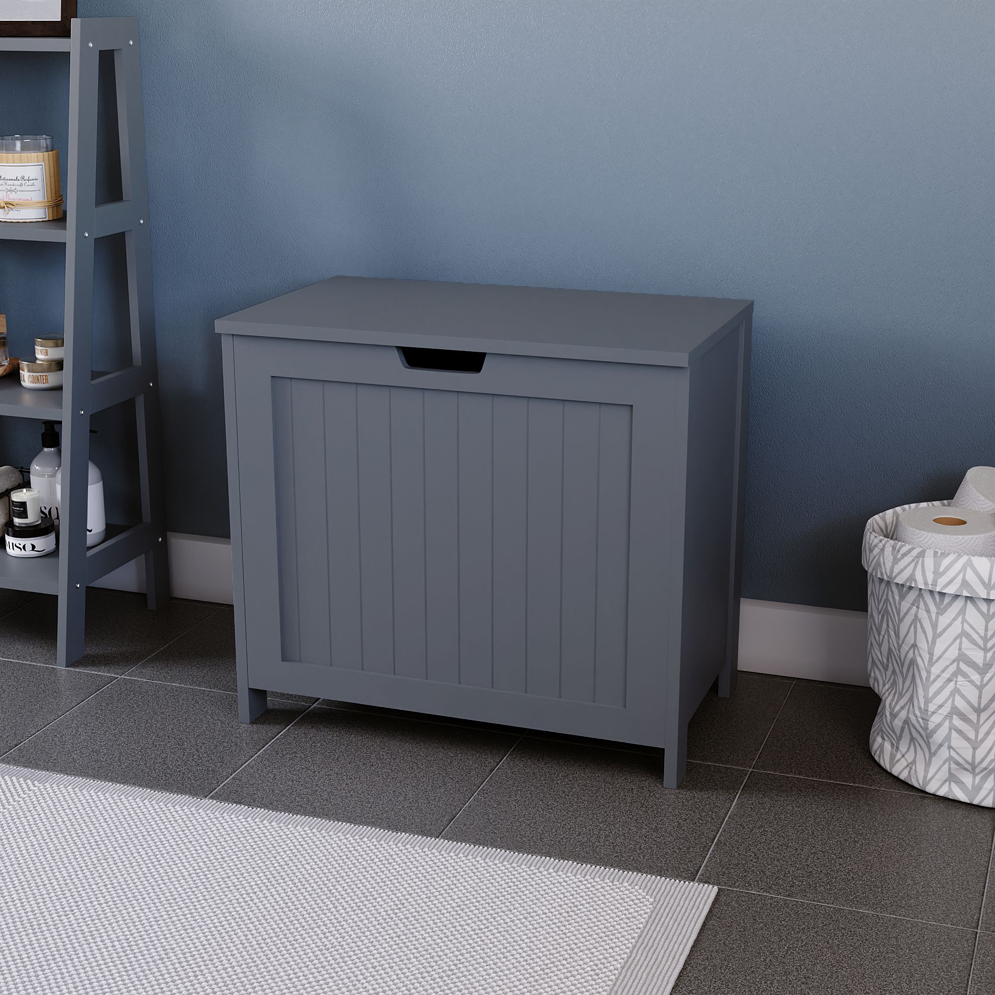 Hayle Matt Grey Wooden Large Laundry hamper