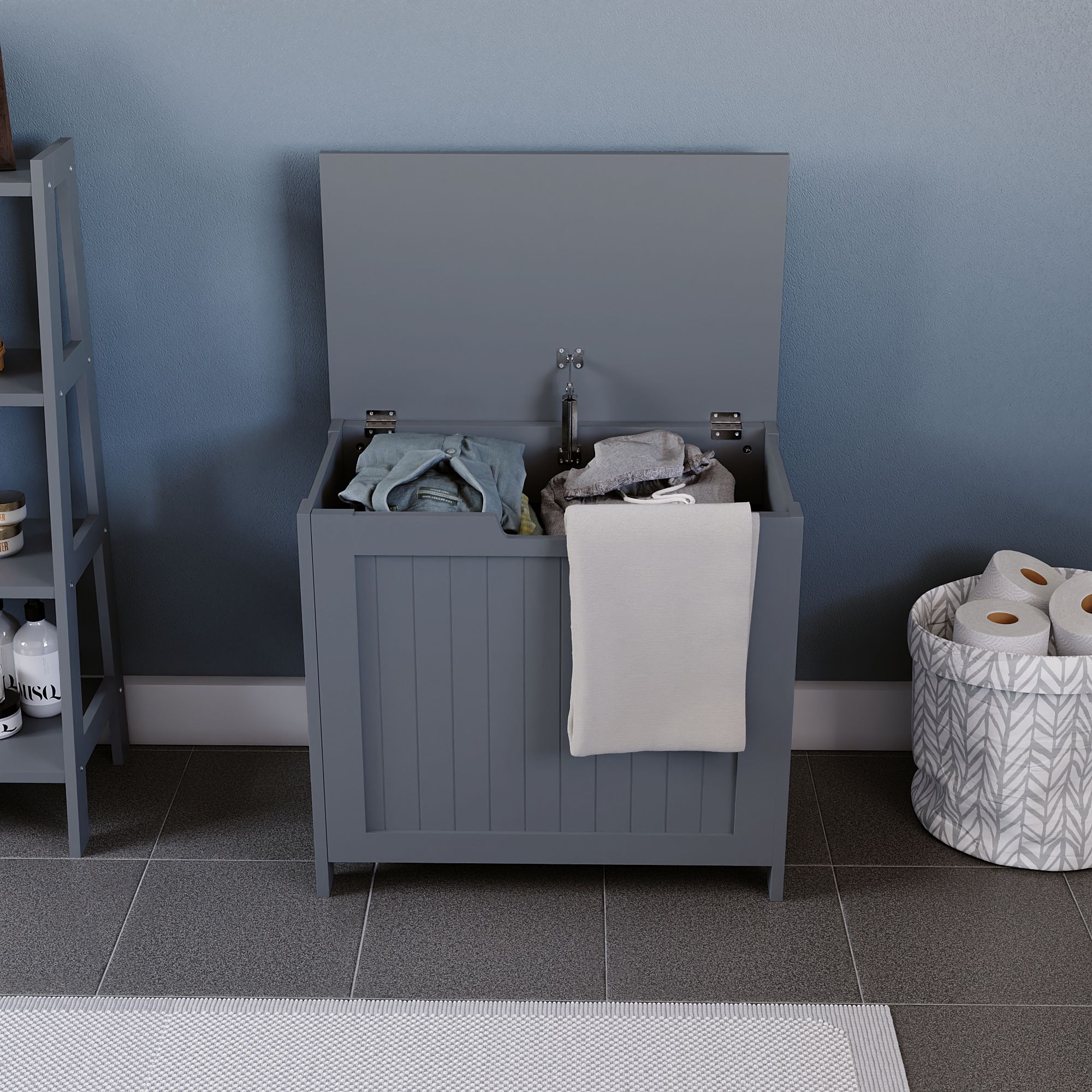 Hayle Matt Grey Wooden Large Laundry hamper