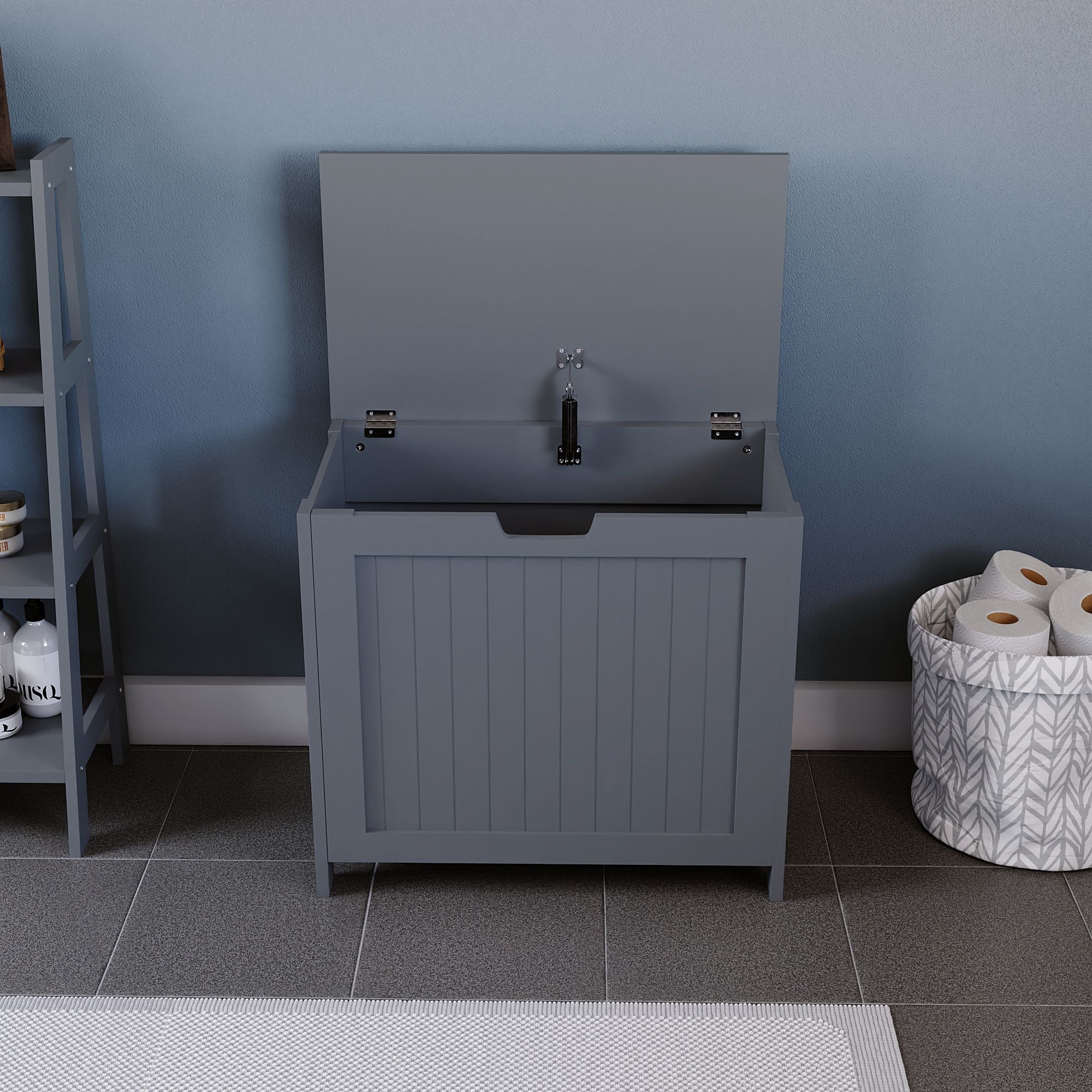 Hayle Matt Grey Wooden Large Laundry hamper