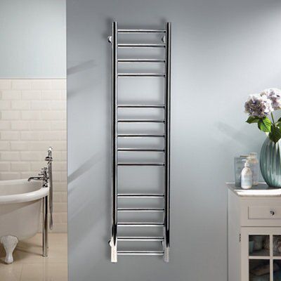 Heating Style Milton Silver Electric Towel warmer (W)300mm x (H)1000mm ...