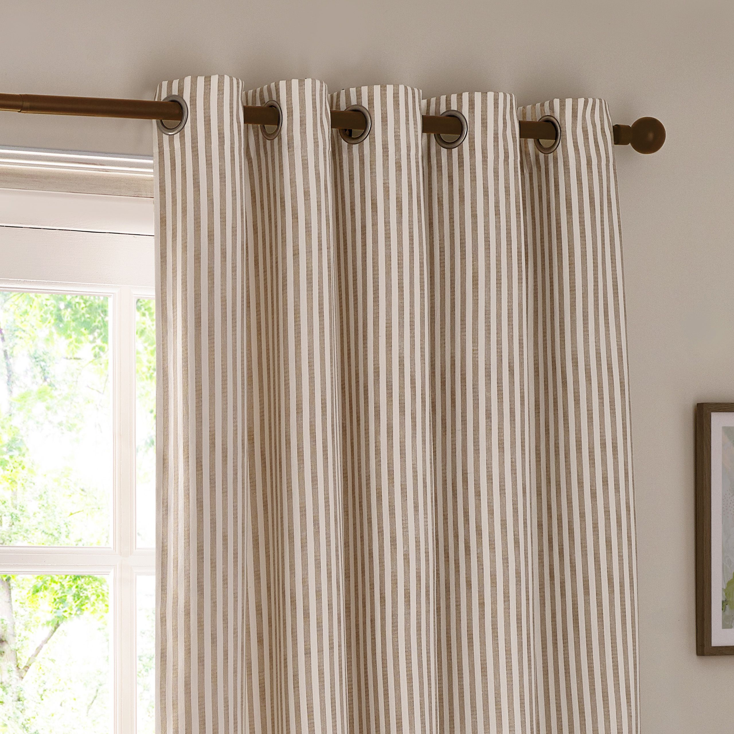 Hebden Neutral Striped Blackout Tabs & rings Curtains (W)117cm (L)137cm, Pair