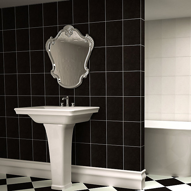 Helena Black Matt Plain Ceramic Tile Pack Of 12 L 330mm W 250mm Diy At B Q - Black Ceramic Bathroom Wall Tile