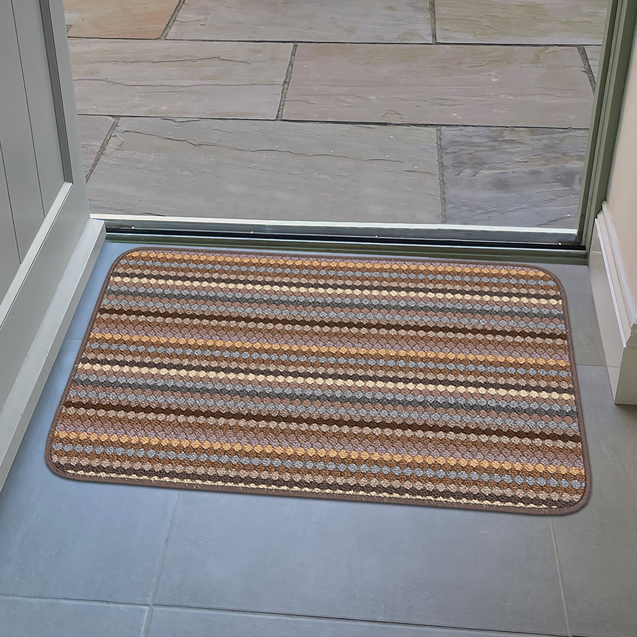 Helsinki Beige Striped Heavy duty Mat, 90cm x 57cm