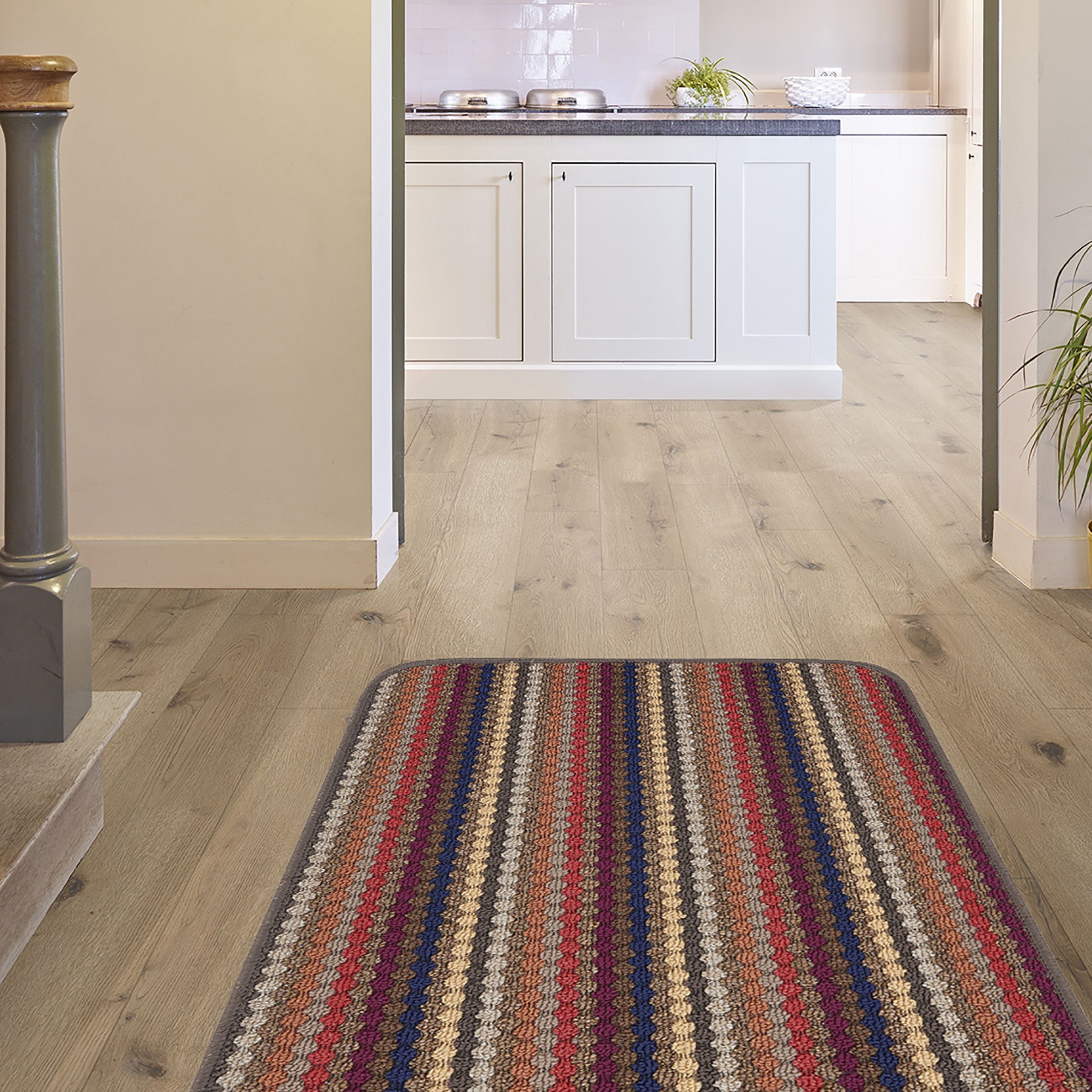 Helsinki Brown Striped Heavy duty Mat, 140cm x 80cm