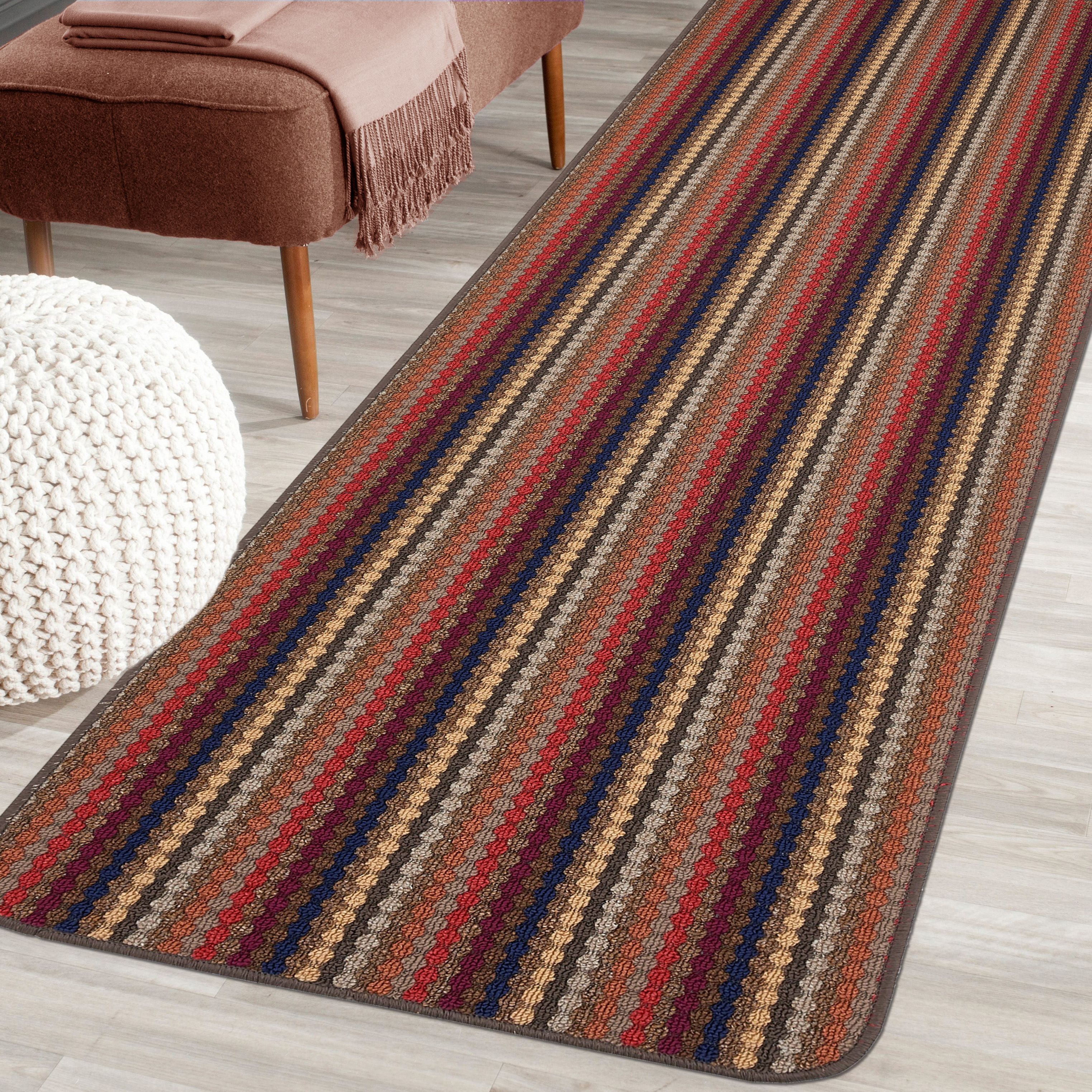 Helsinki Brown Striped Heavy duty Mat, 200cm x 67cm