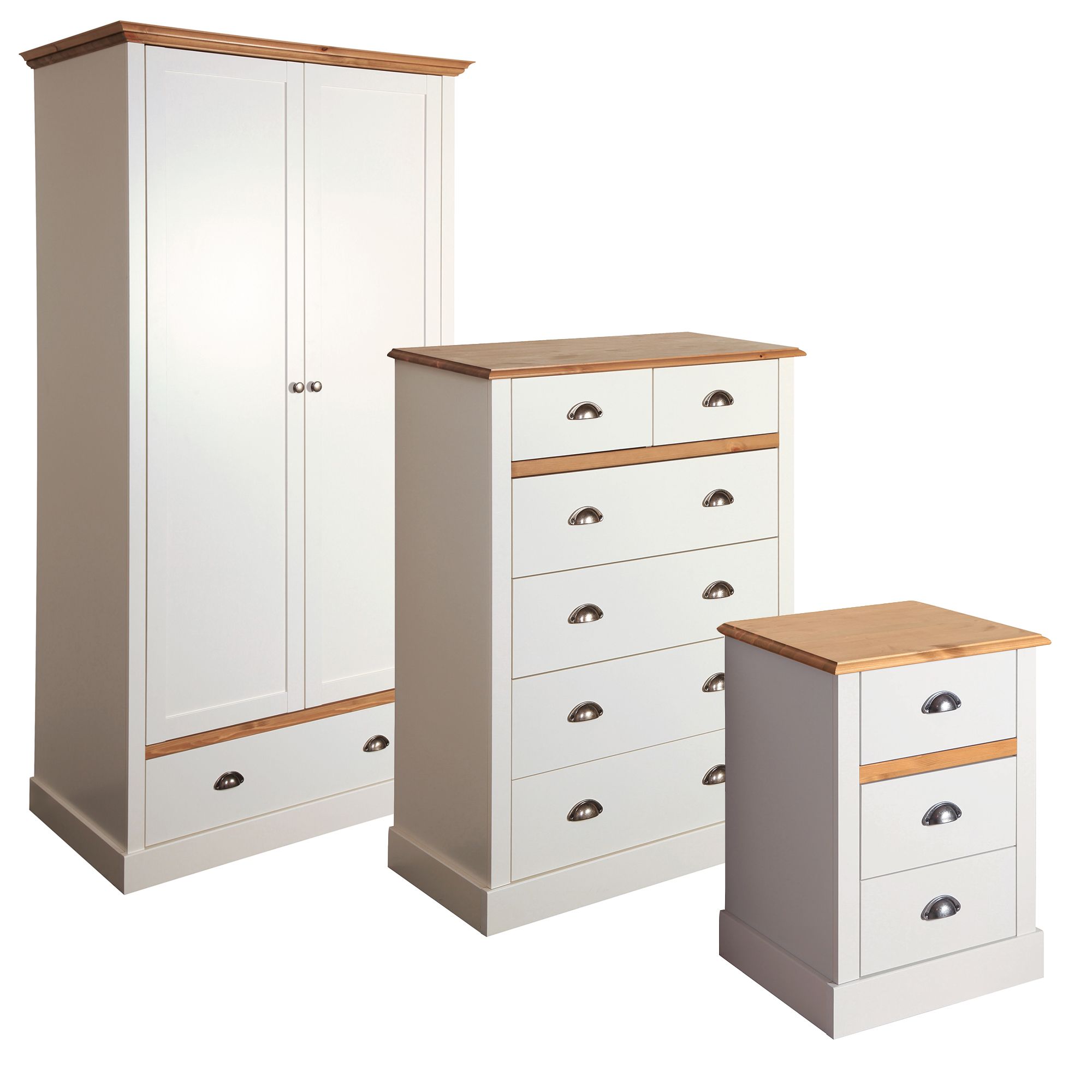 Hemsworth Cream oak effect 3 piece Bedroom furniture set ...