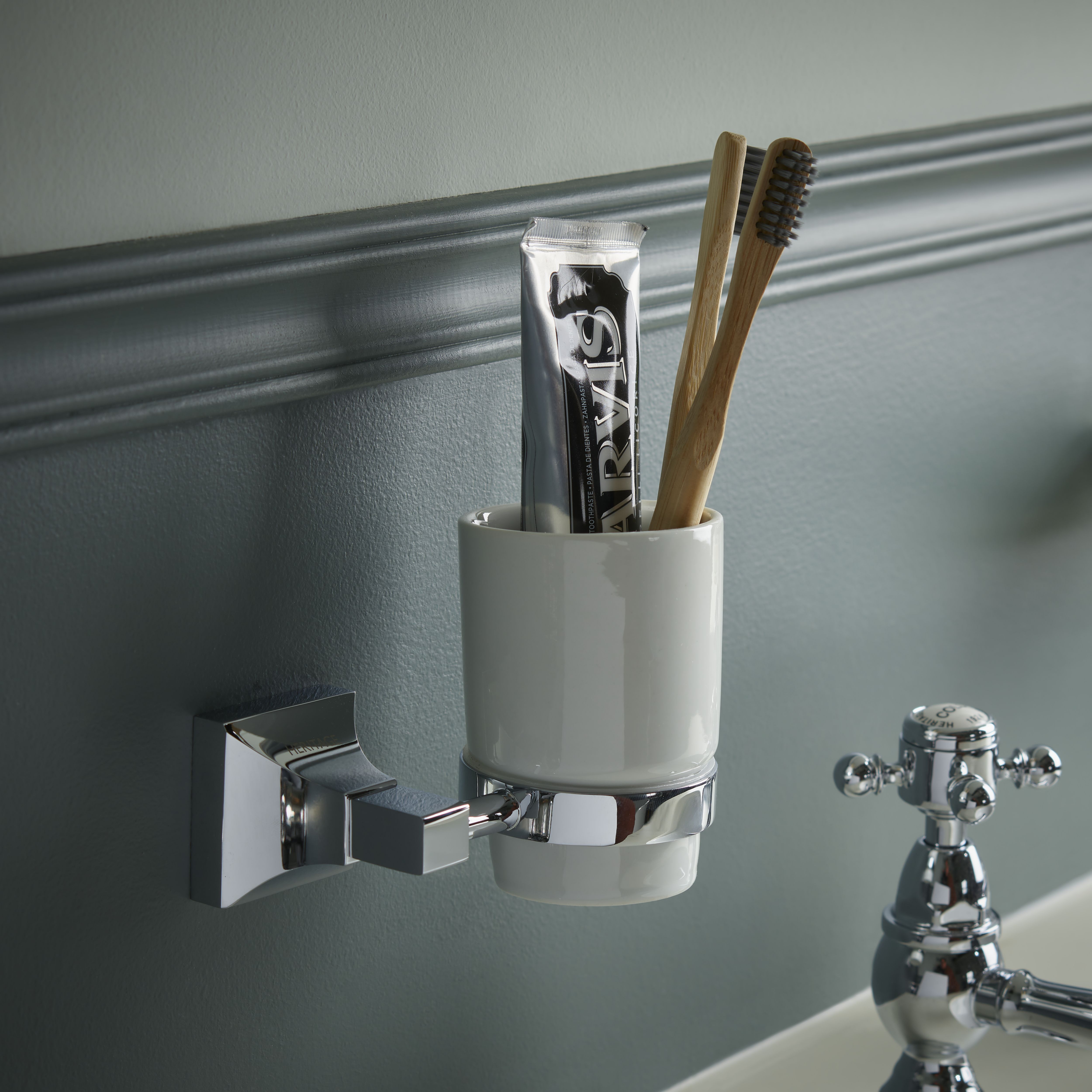 Heritage Lavington Gloss Chrome effect Ceramic Tumbler & toothbrush holder