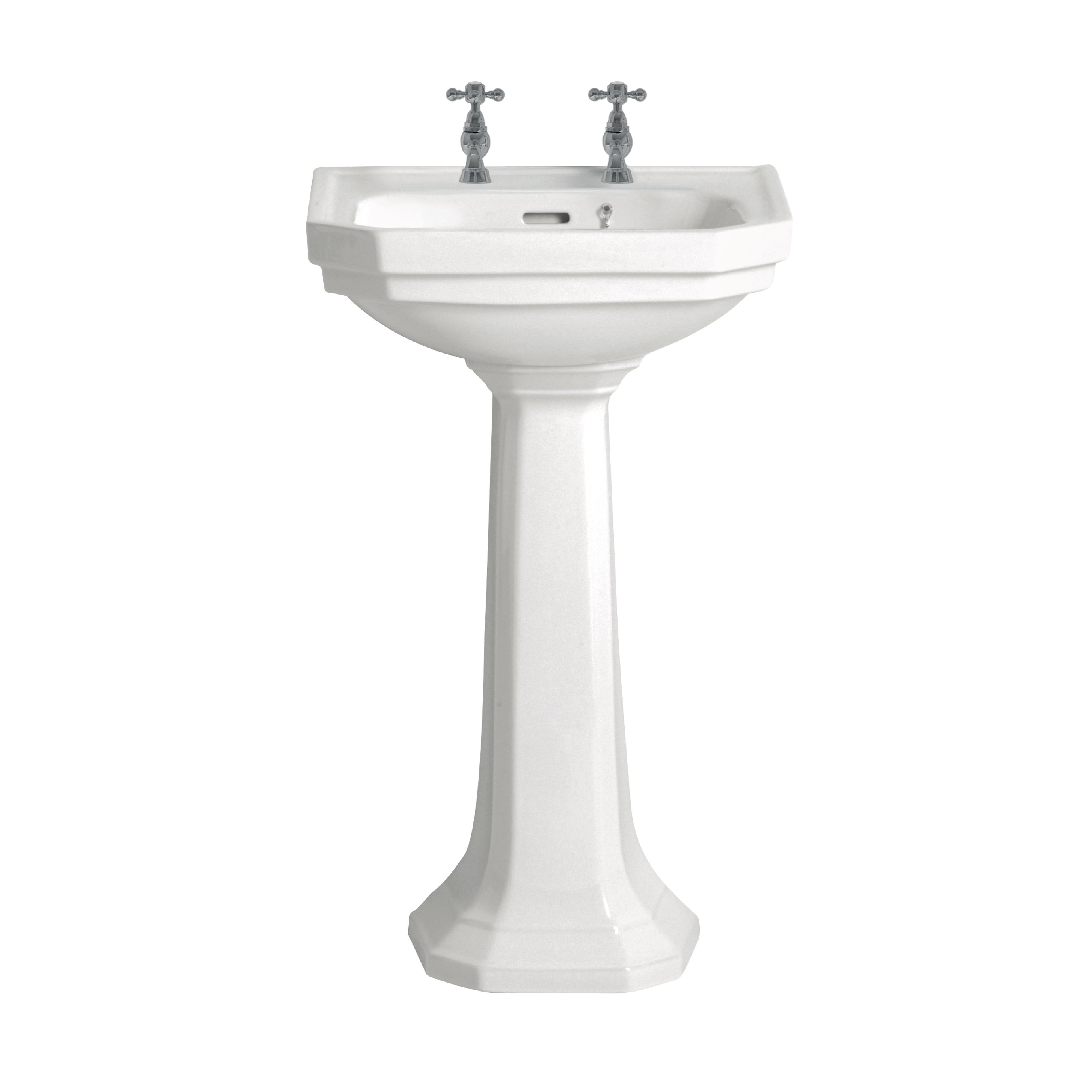 Heritage Upperton Gloss White D-shaped Wall-mounted Cloakroom Basin 2 tap holes (H)80cm (W)49.5cm