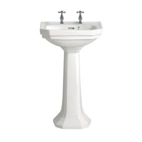 Heritage Upperton Gloss White D-shaped Wall-mounted Cloakroom Basin with 2 tap holes (W)49.5cm