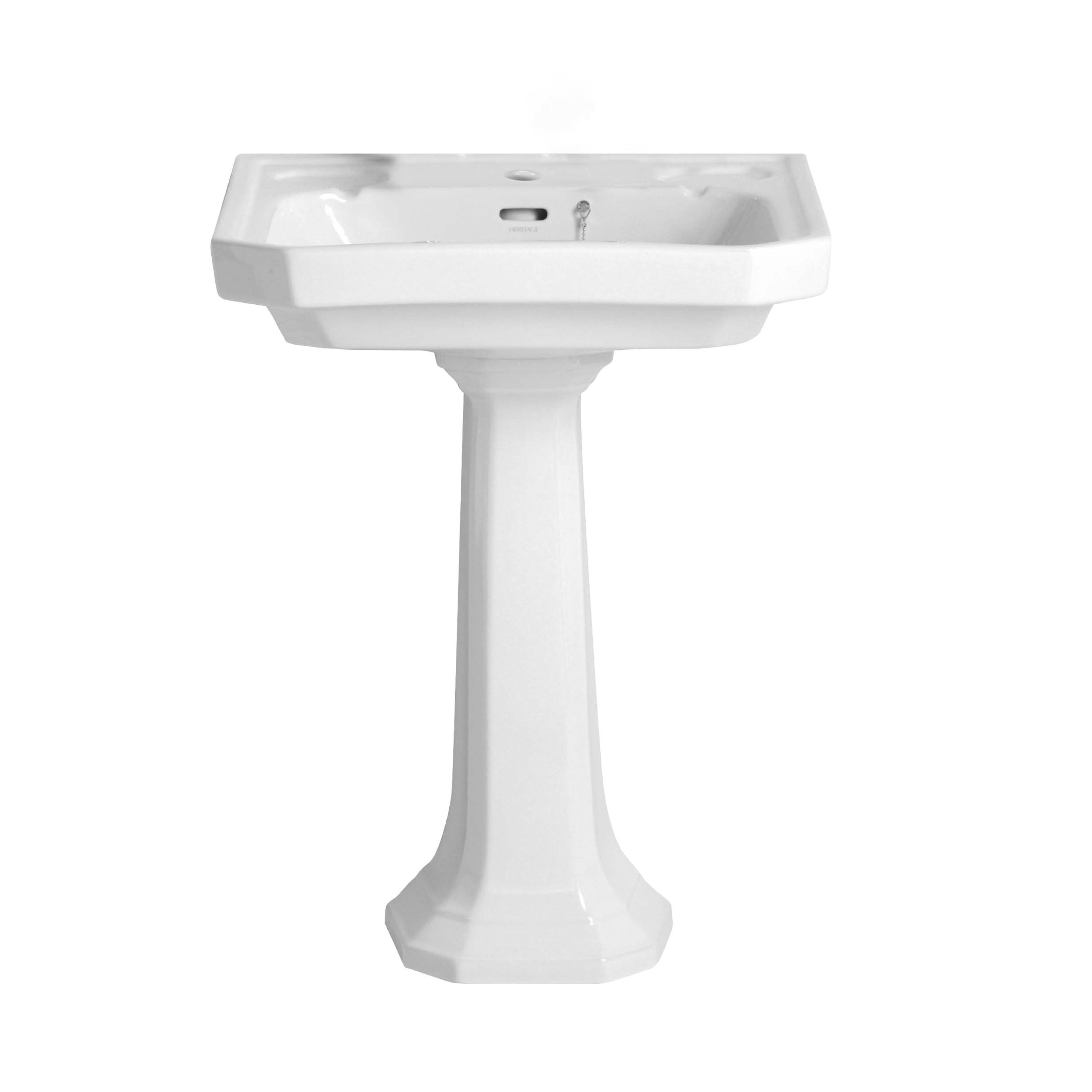 Heritage Upperton Gloss White D-shaped Wall-mounted Full pedestal 1 tap hole Basin (H)84.5cm (W)60.5cm