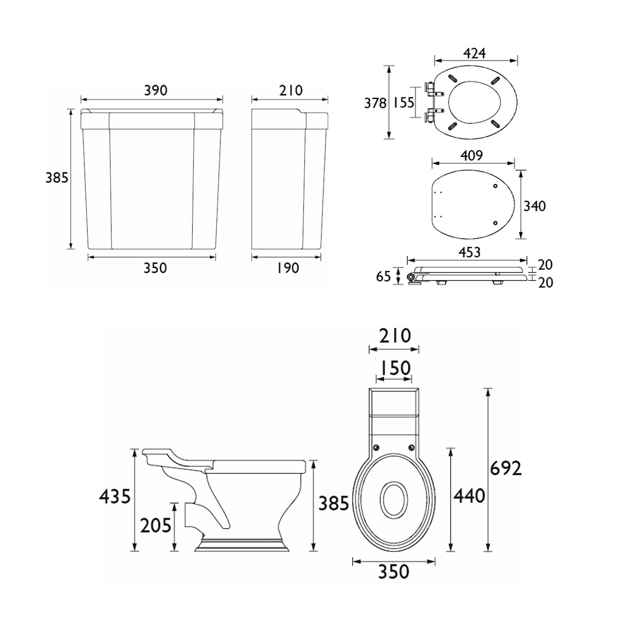 Heritage Upperton White Boxed rim Close-coupled Toilet Soft close seat
