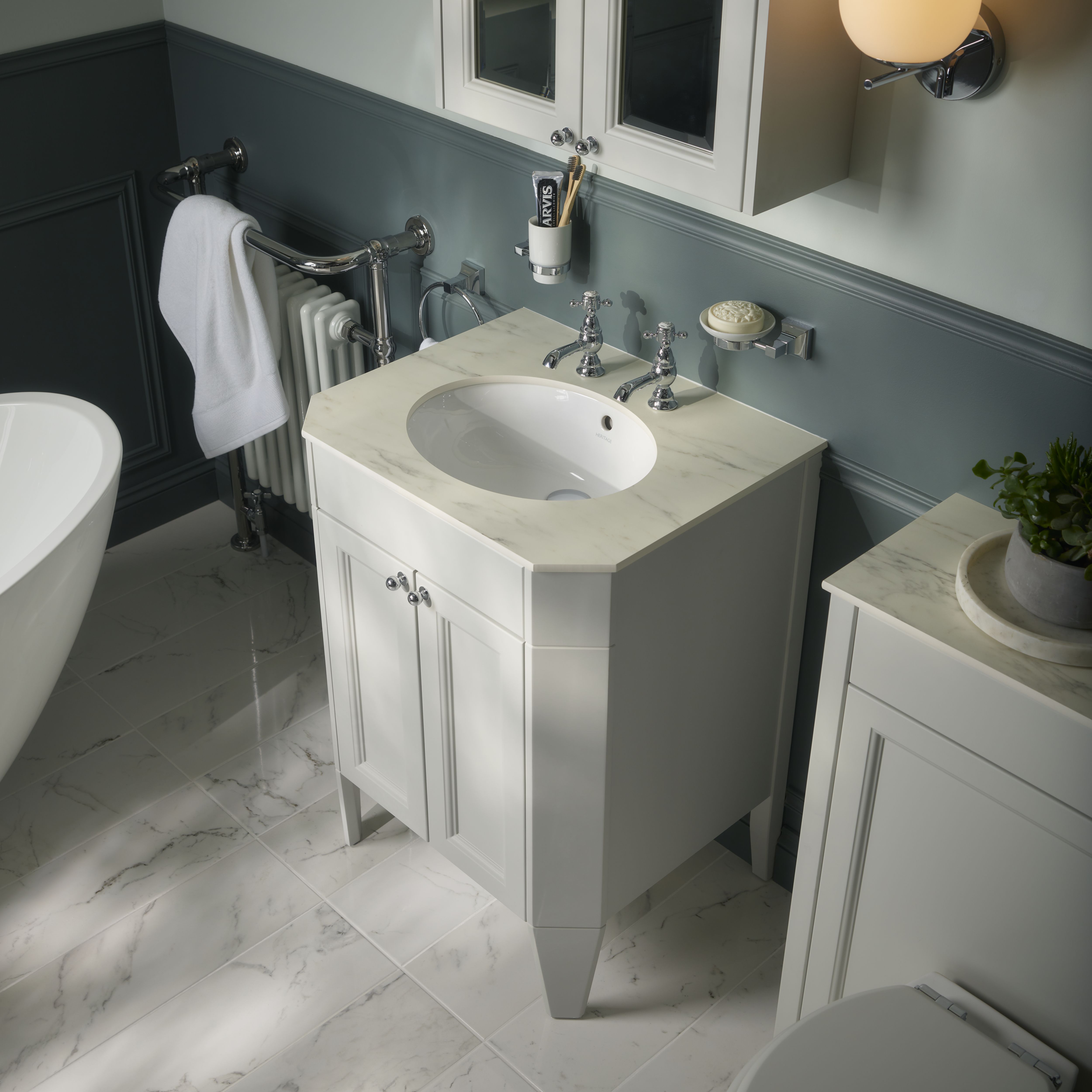 Heritage Winterbourne Matt Mist grey Freestanding Vanity unit & basin set (W)634mm (H)866mm