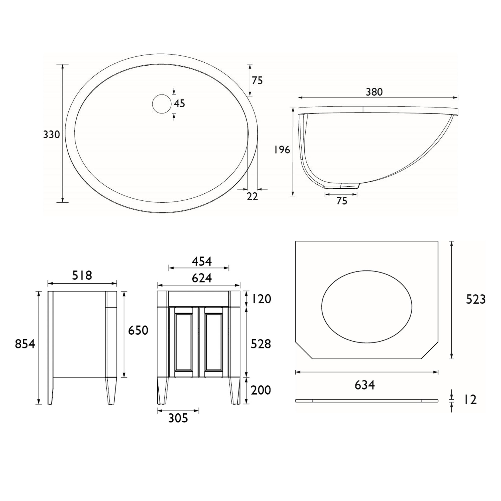 Heritage Winterbourne Matt Mist grey Freestanding Vanity unit & basin set (W)634mm (H)866mm