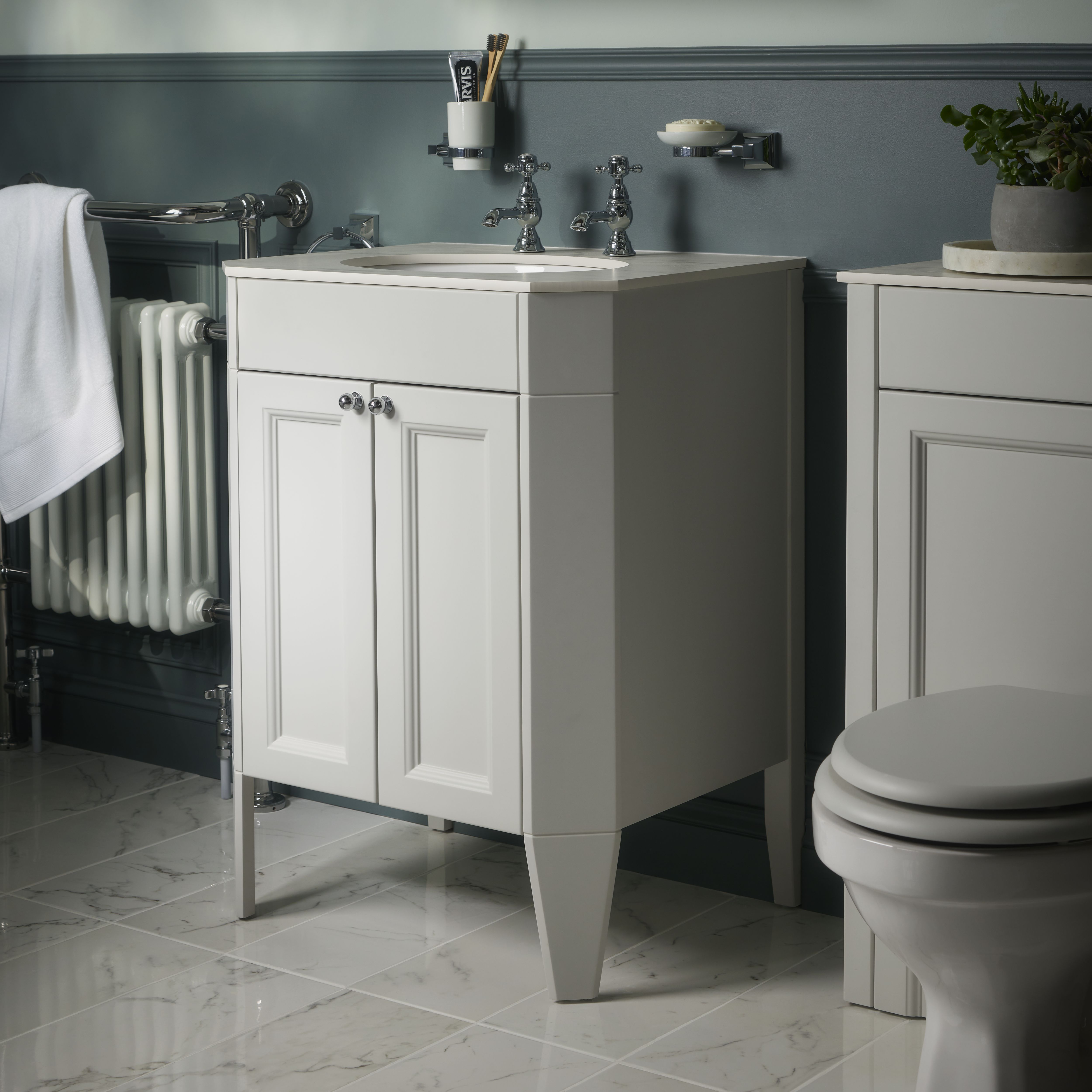 Heritage Winterbourne Matt Mist grey Freestanding Vanity unit & basin set (W)634mm (H)866mm