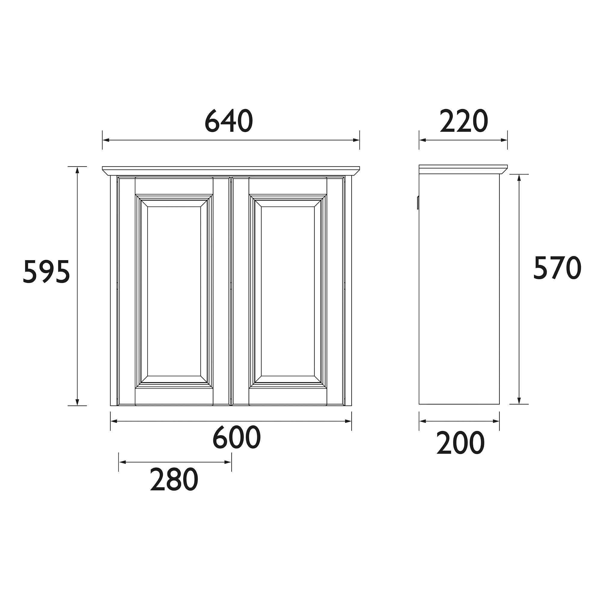 Heritage Winterbourne Satin Mist Grey Double Bathroom Wall cabinet With 2 mirror doors (H)595mm (W)640mm