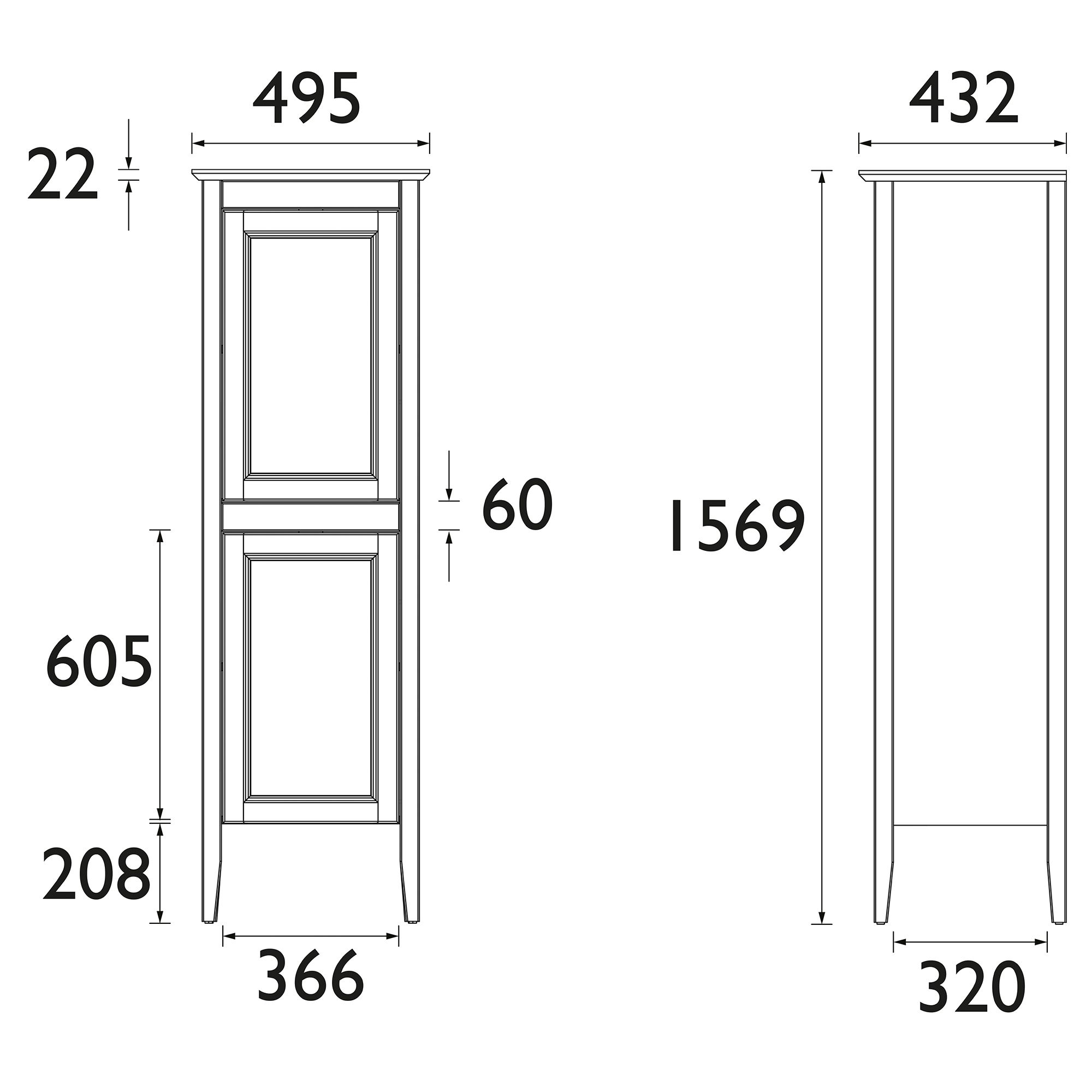 Heritage Winterbourne Tall Satin Mist Grey Double Freestanding Bathroom Cabinet (H)156.5cm (W)45.2cm
