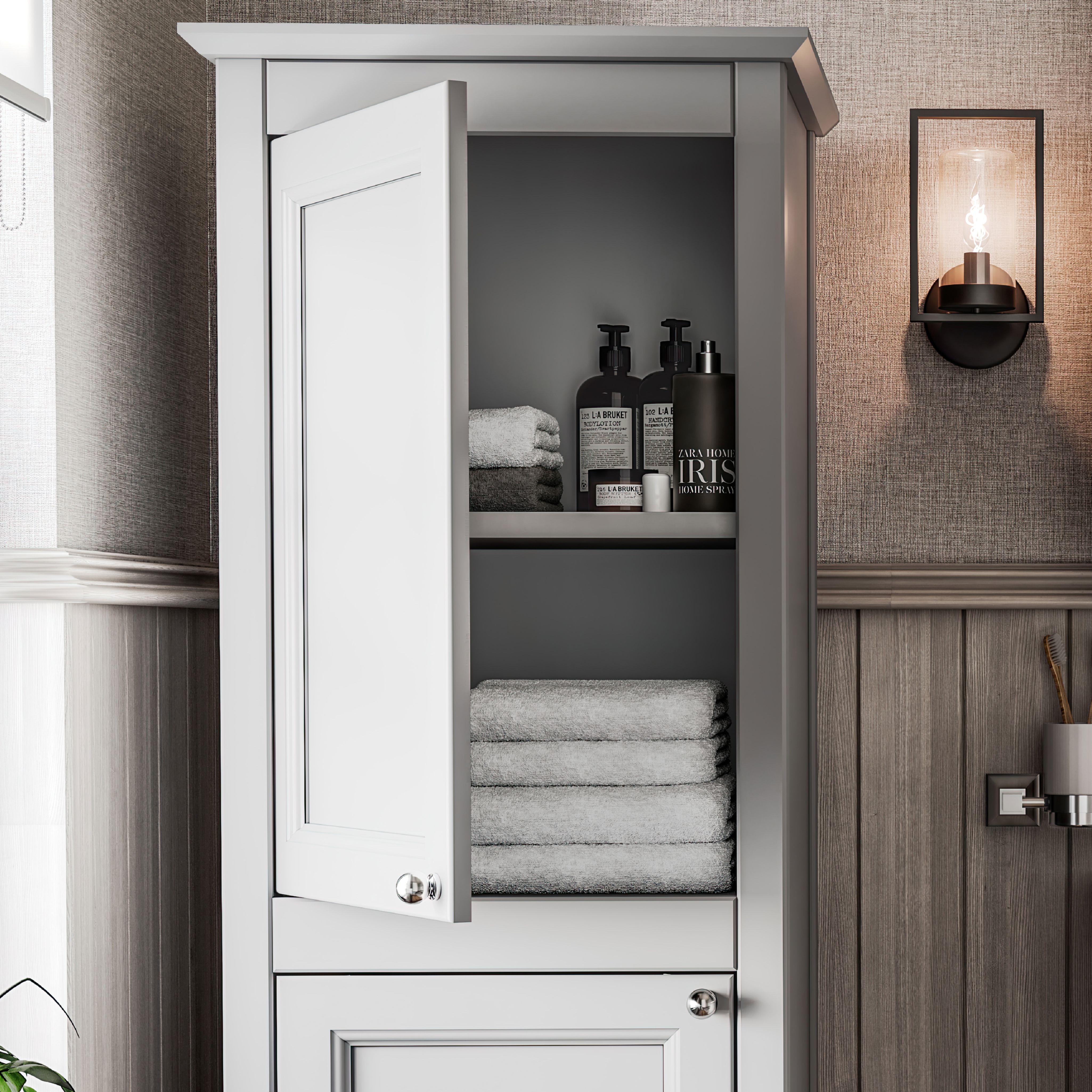 Heritage Winterbourne Tall Satin Mist Grey Double Freestanding Bathroom Cabinet (H)156.5cm (W)45.2cm