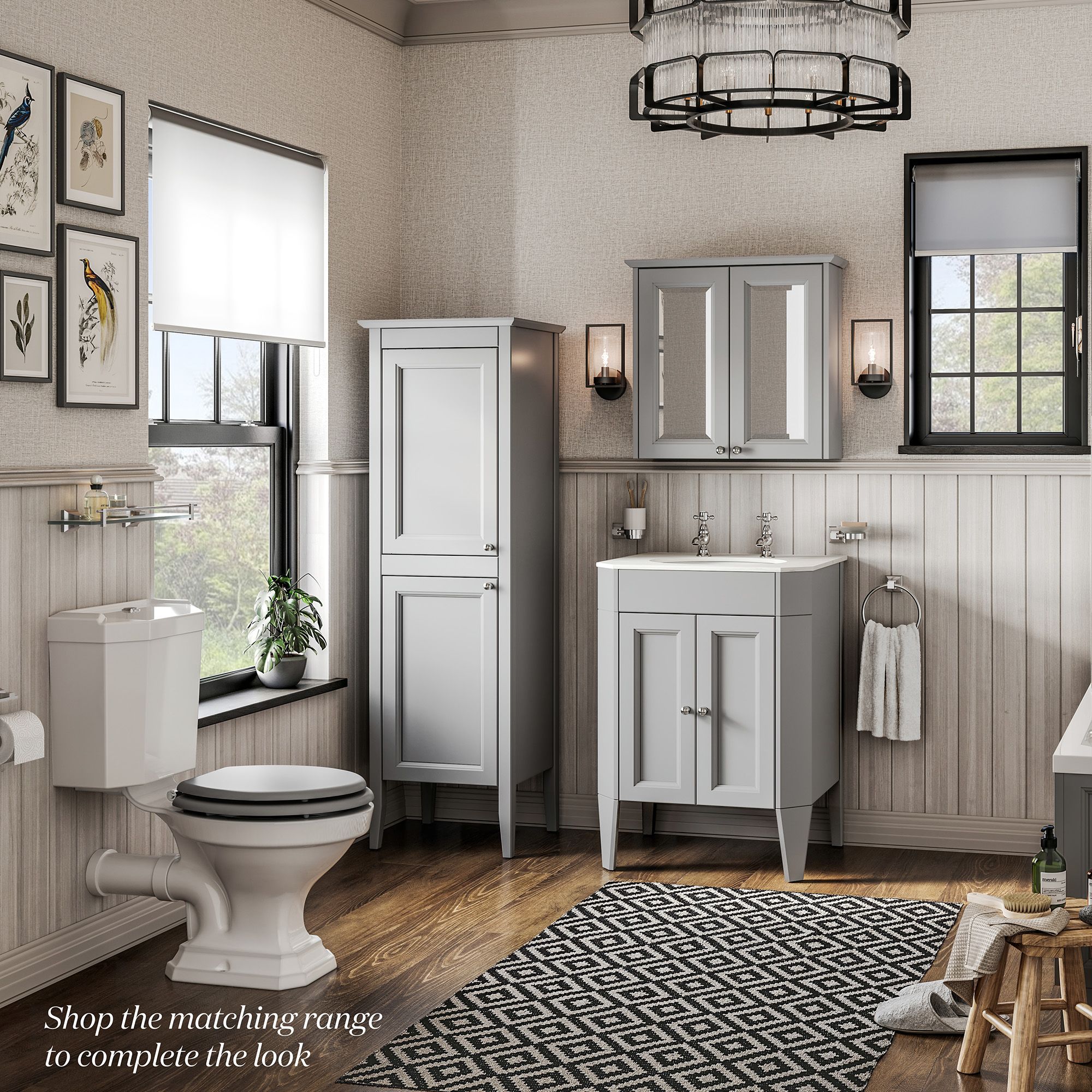 Heritage Winterbourne Tall Satin Mist Grey Double Freestanding Bathroom Cabinet (H)156.5cm (W)45.2cm