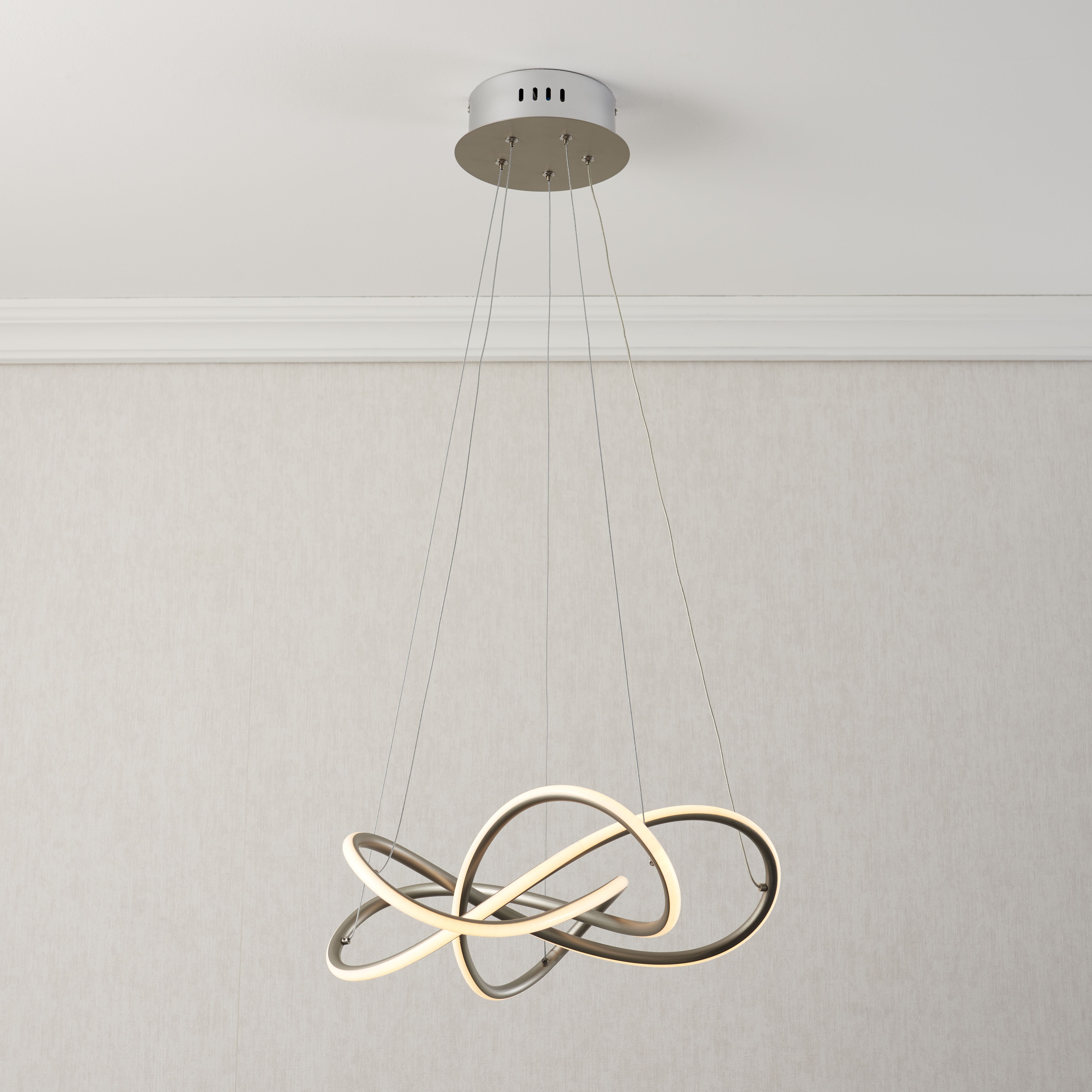 Heron Spiral Matt Aluminium alloy, silicone & steel Silver effect LED Ceiling light