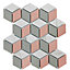 Hexia Blush & grey Polished Marble effect Hex-cube Porcelain Mosaic tile, (L)330mm (W)309mm
