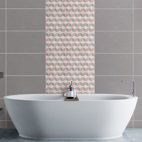 Hexia Blush & grey Polished Marble effect Hex-cube Porcelain Mosaic tile, (L)330mm (W)309mm
