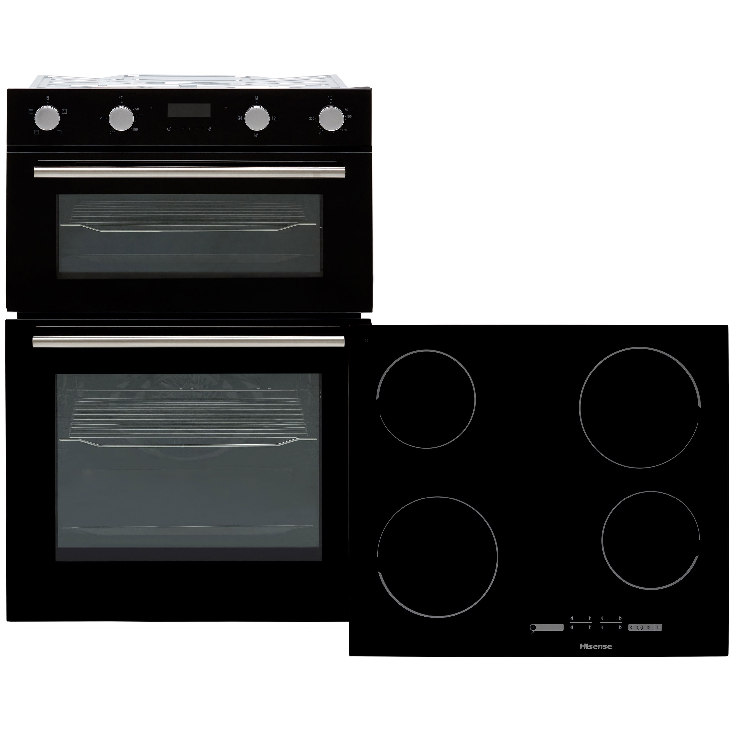 Hisense BI6095CGUK_BK Builtin Double Fan oven & ceramic hob pack