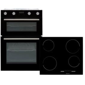 Hisense BI6095CGUK_BK Built-in Double Fan oven & ceramic hob pack - Black