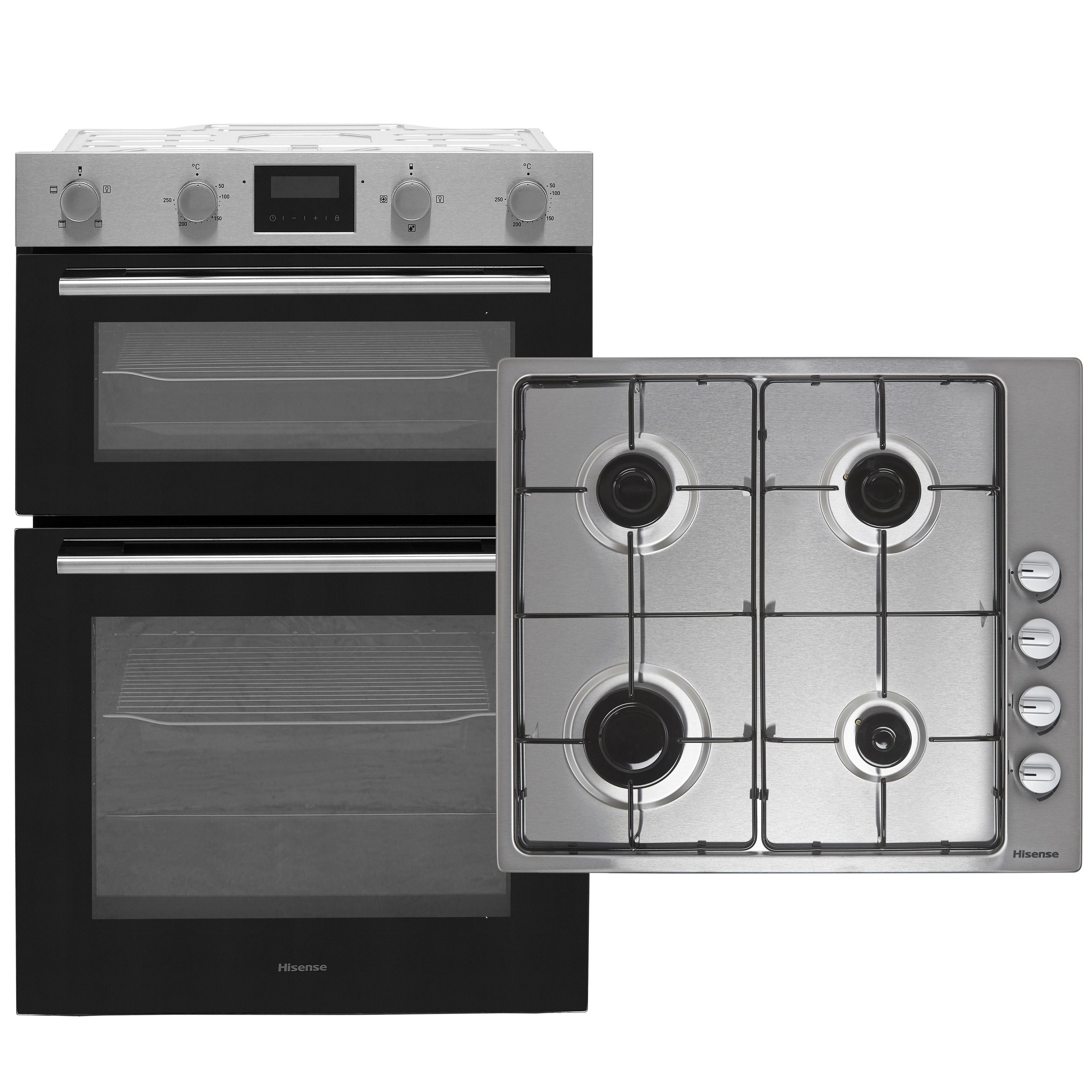 Hisense BI6095GXUK_SSL Built-in Double Fan oven & gas hob pack - Stainless steel