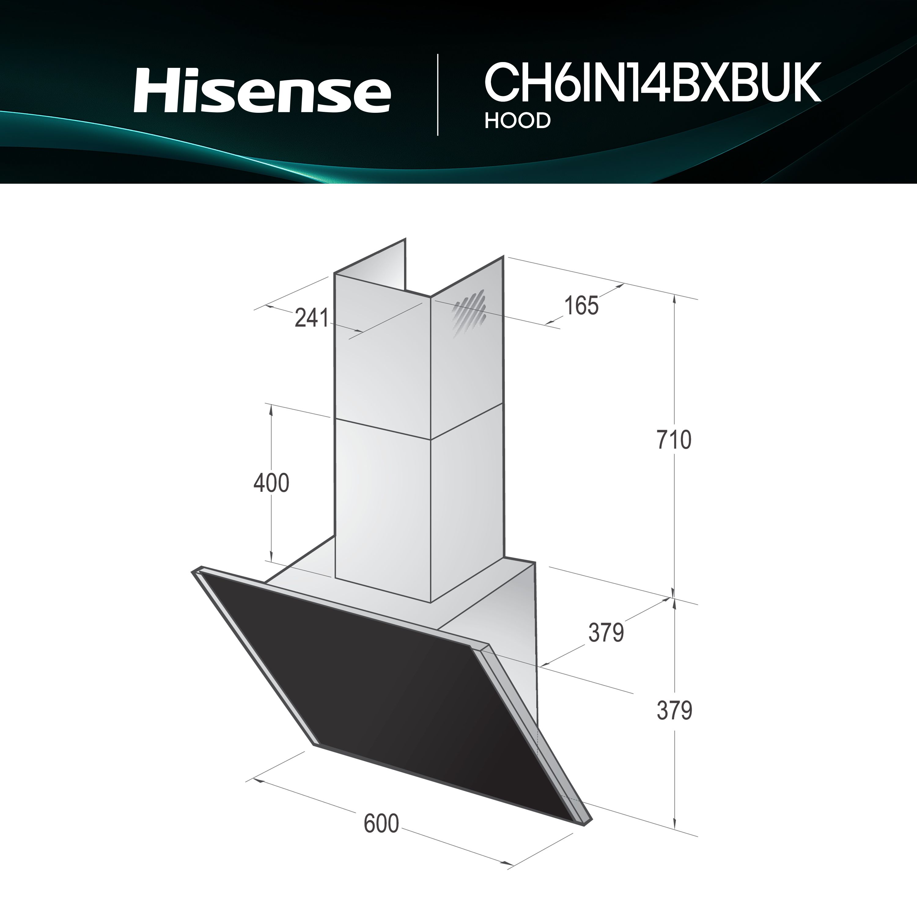Hisense CH6IN14BXBUK Stainless steel Chimney Cooker hood (W)60cm - Jet black