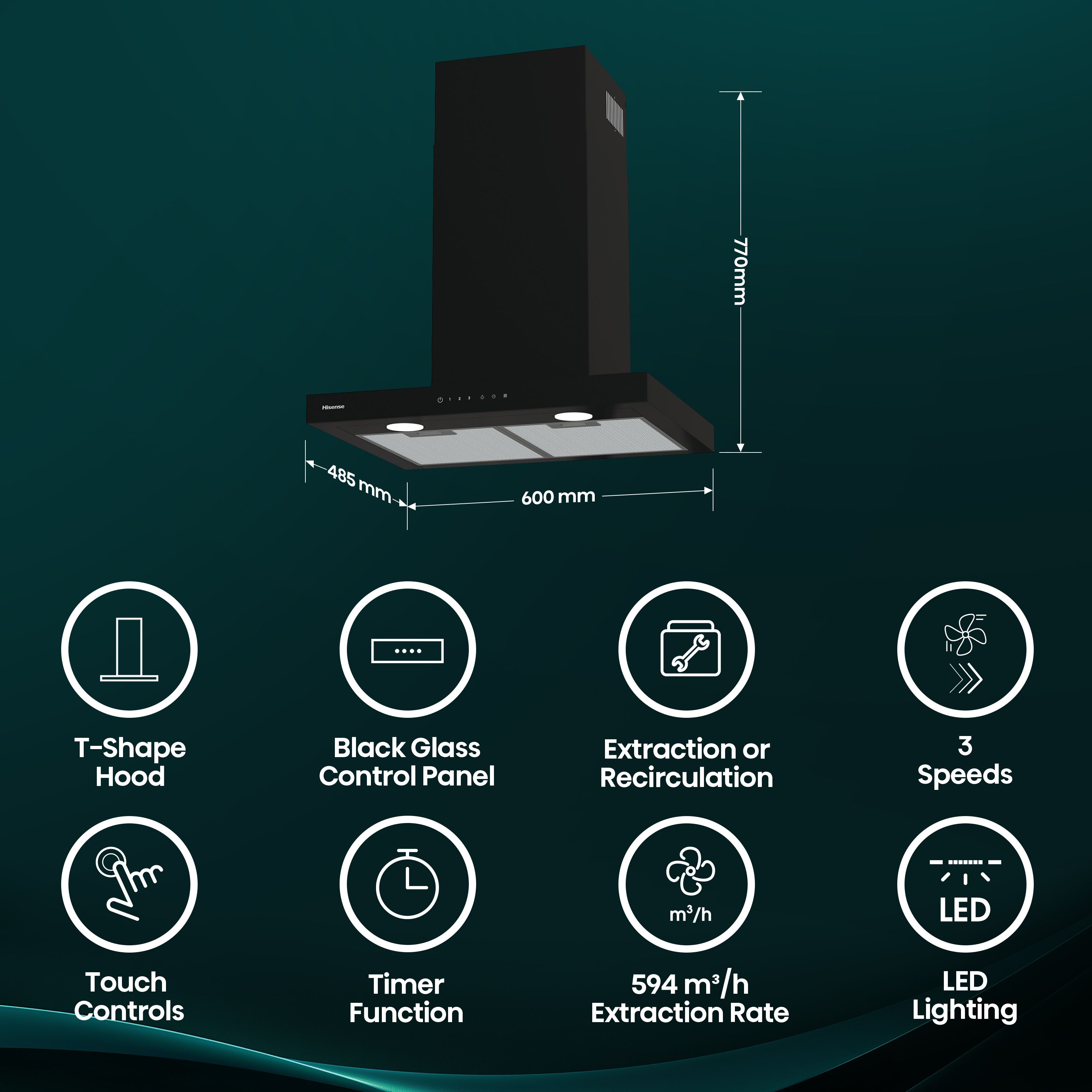 Hisense CH6T14BBUK Steel Chimney Cooker hood (W)60cm - Black