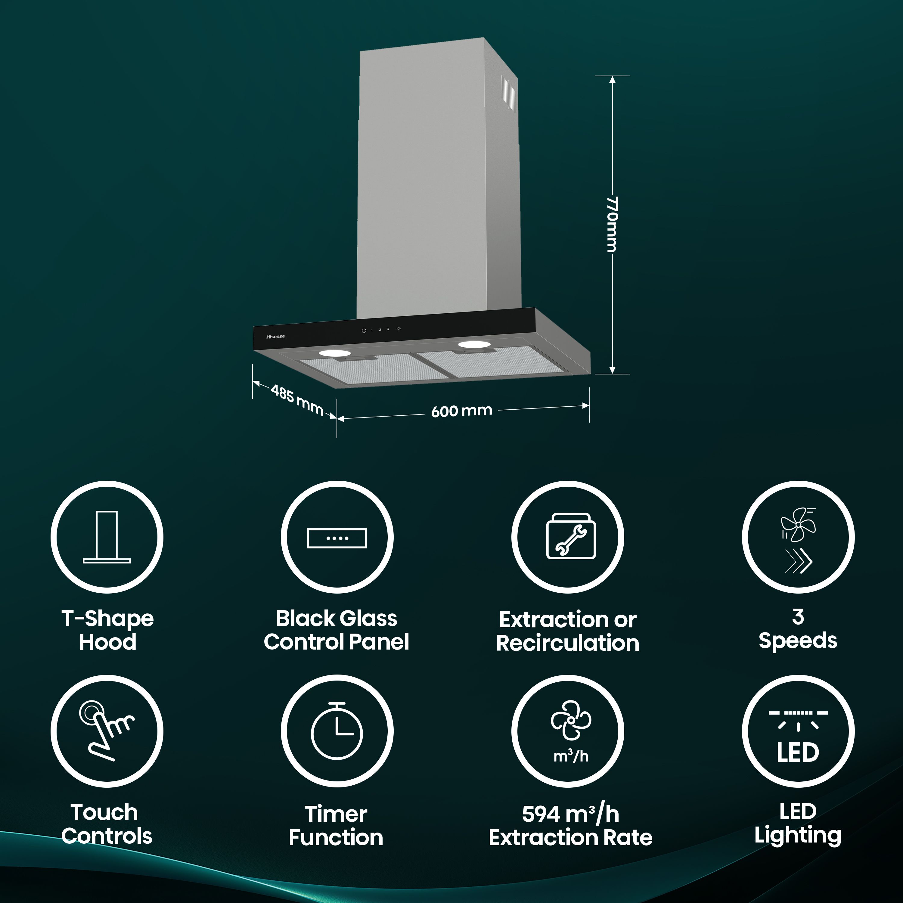 Hisense CH6T14BXBUK Steel Chimney Cooker hood (W)60cm - Stainless steel effect