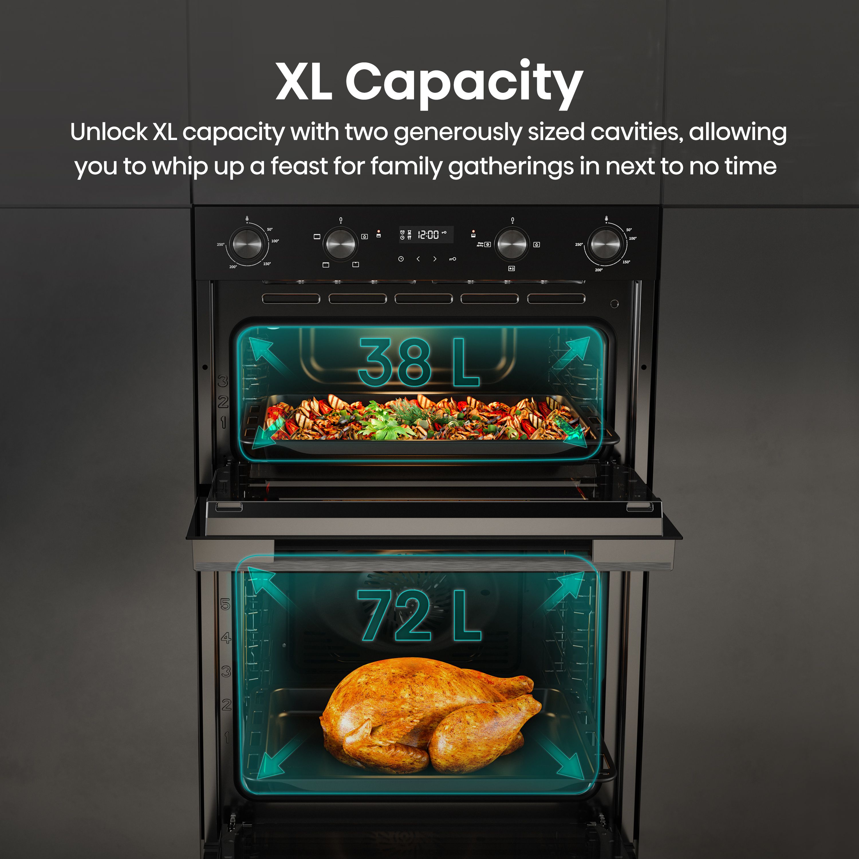Hisense Hi6 BID914221ADBG Built-in Double Multi-function Electric Oven - Mirrored jet black