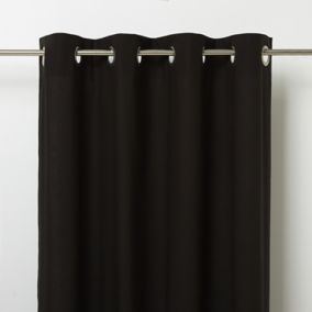 Hiva Black Plain Unlined Eyelet Curtain (W)117cm (L)137cm, Single