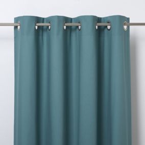 Hiva Blue Plain Unlined Eyelet Curtain (W)140cm (L)260cm, Single