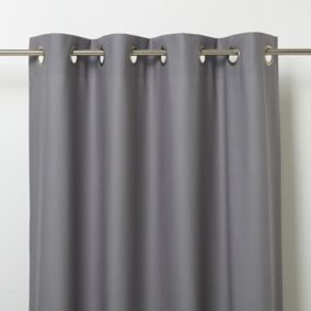 Hiva Grey Plain Unlined Eyelet Curtain (W)140cm (L)260cm, Single