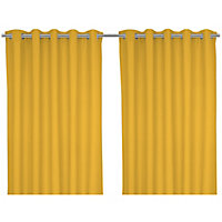 Hiva Yellow Solid dyed Lined Eyelet Curtain (W)167cm (L)228cm, Pair