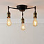 Hixley Matt Black Antique brass effect 3 Lamp Ceiling light