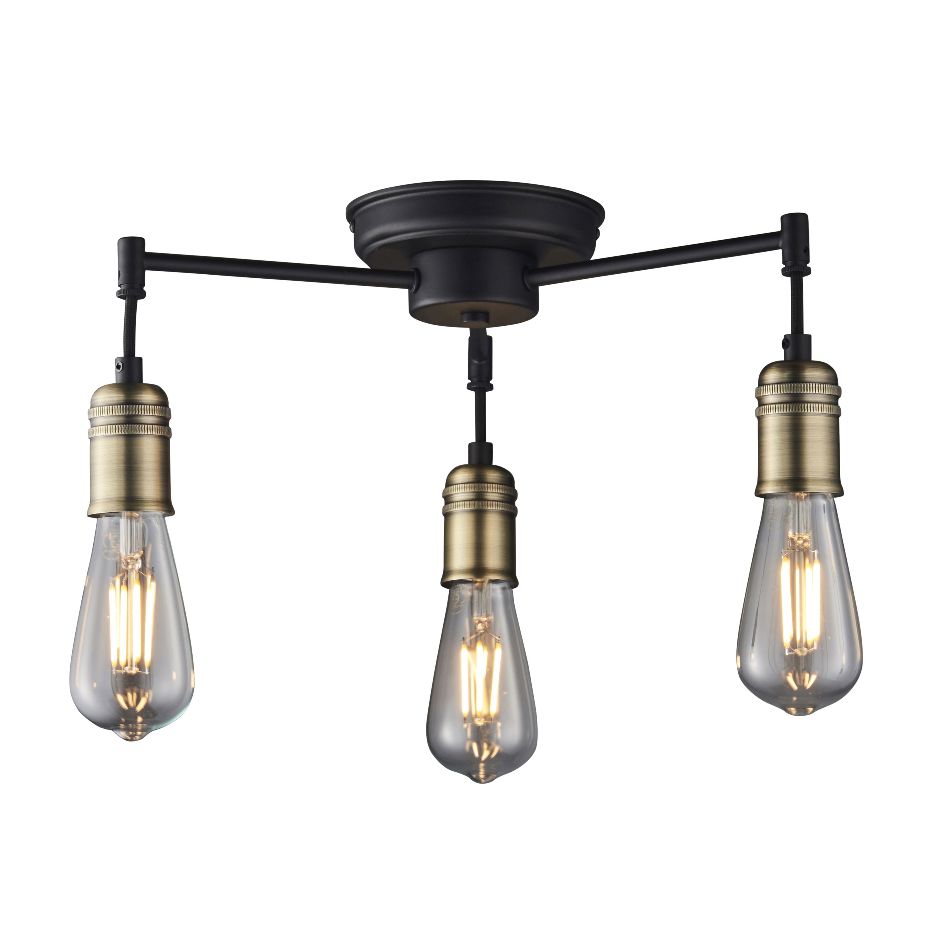 Hixley Matt Steel Black Antique brass effect 3 Lamp LED Ceiling light