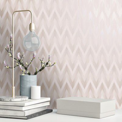 Holden Décor Etta Blush Chevron Metallic effect Smooth Wallpaper | DIY ...