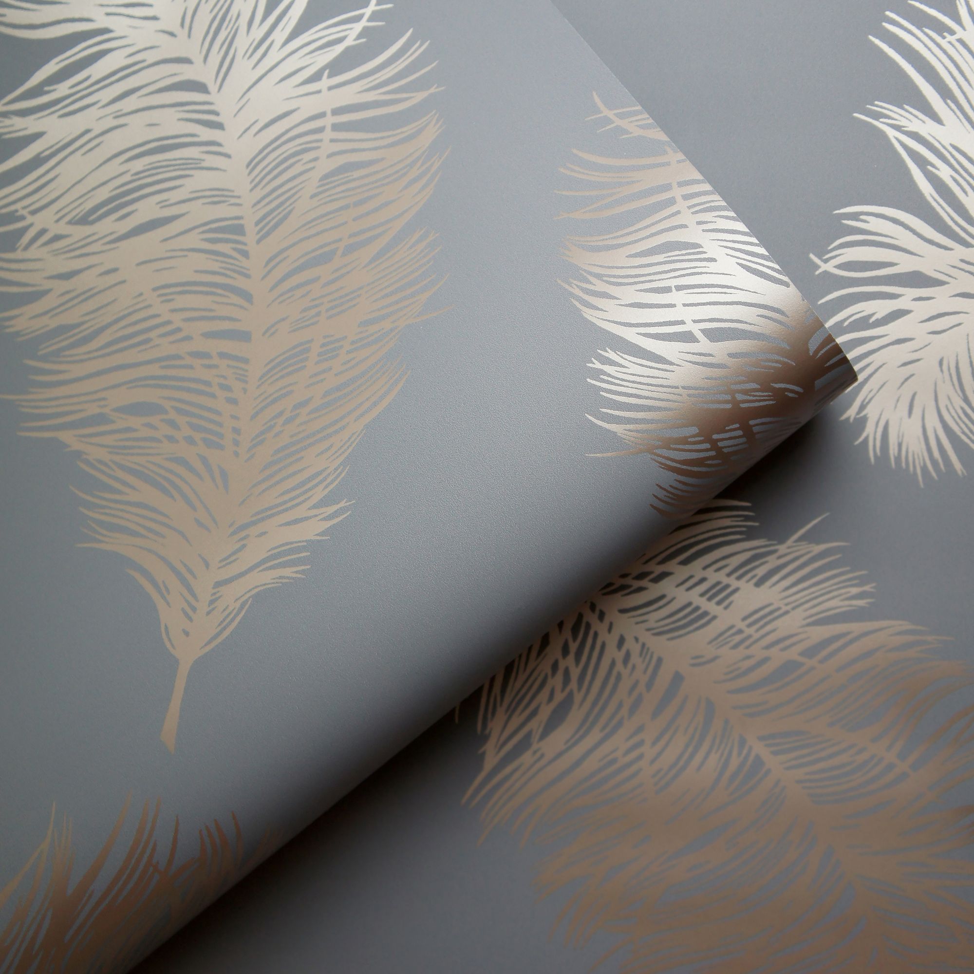 Holden Décor Statement Grey Feather Metallic effect Smooth Wallpaper