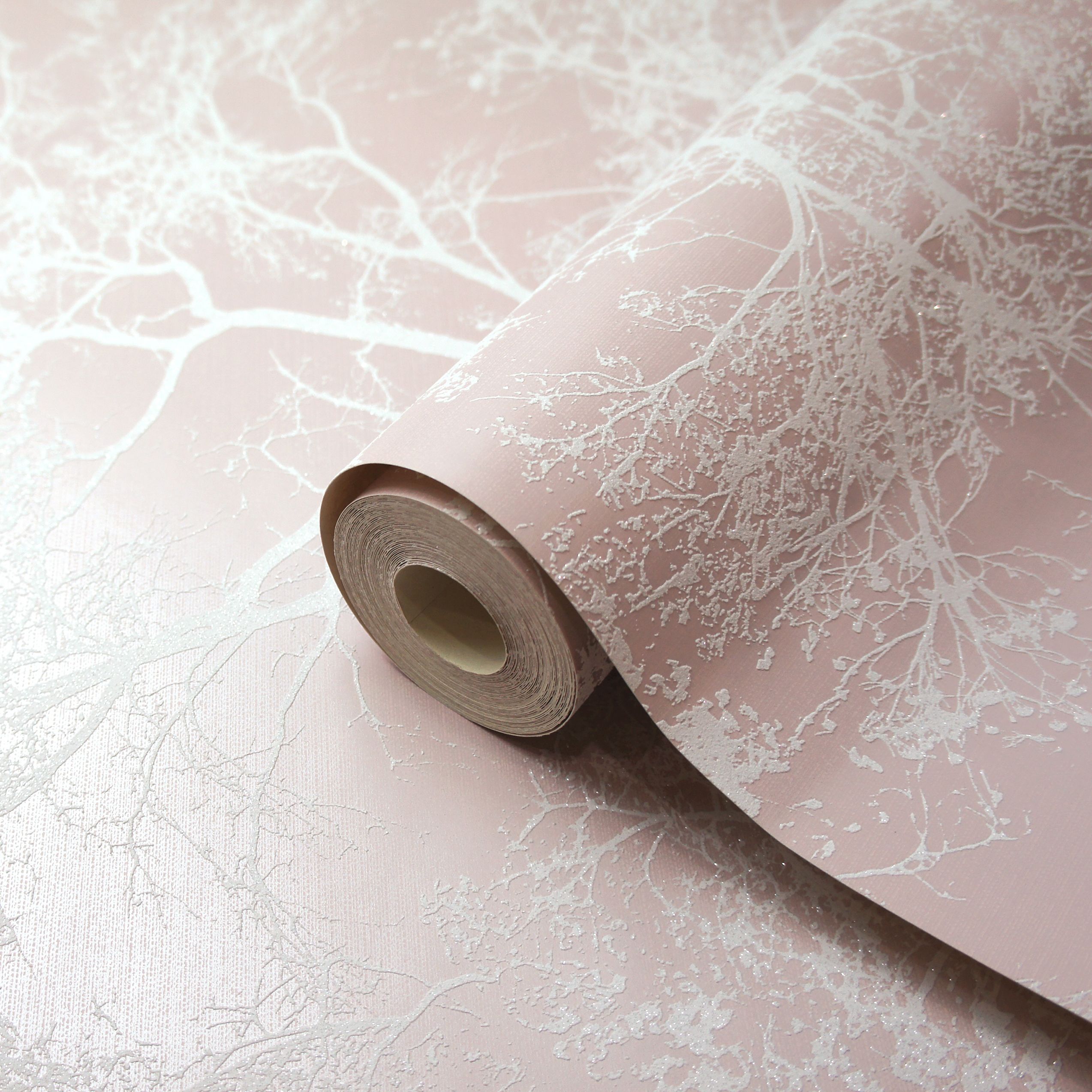 Holden Decor Statement Whispering Pink Tree Glitter Effect Textured Wallpaper Diy At B Q