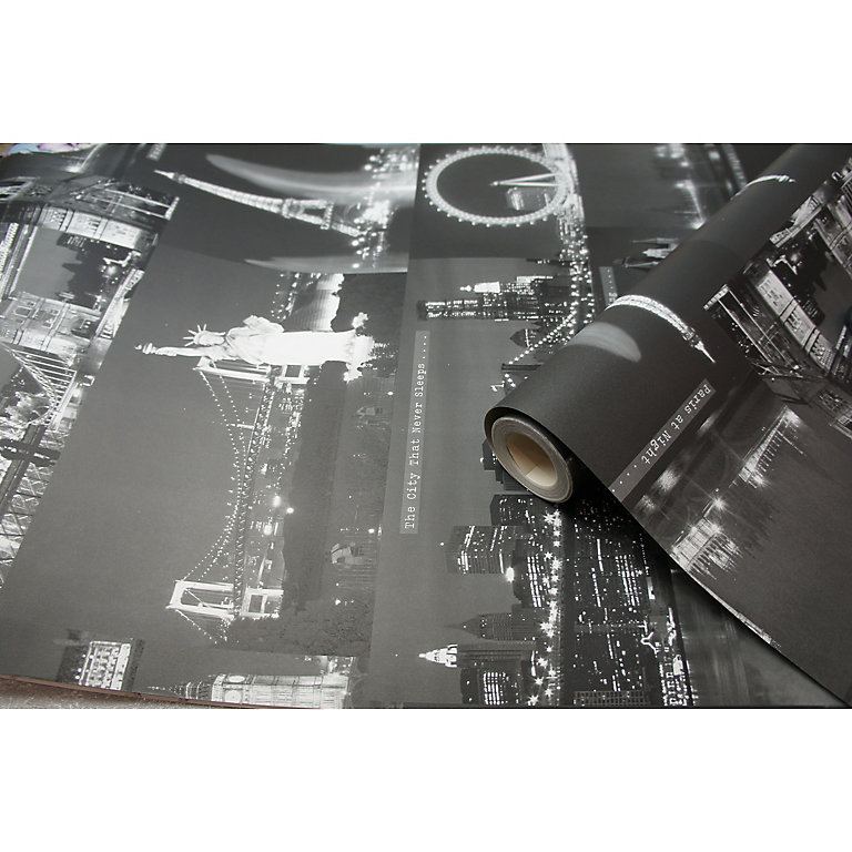 Holden Décor Black & white City scene Smooth Wallpaper | DIY at B&Q
