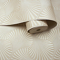 Holden Décor Cream Geometric Metallic effect Textured Wallpaper