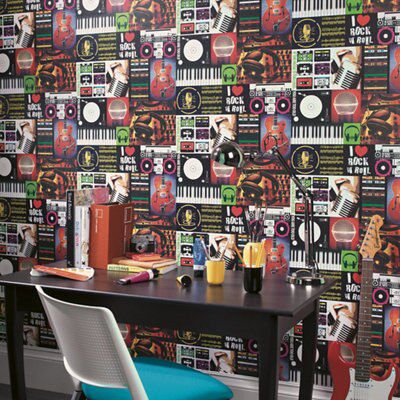 Holden Décor I love rock & roll Multicolour Wallpaper