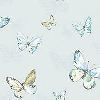 Holden Décor K2 Blue & teal Glitter effect Butterfly Smooth Wallpaper