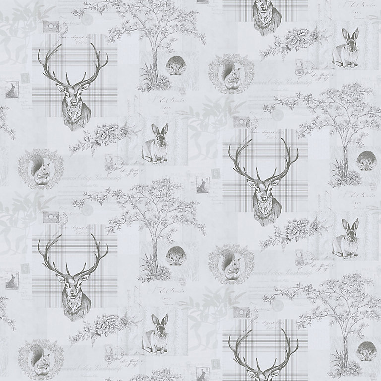 Holden Décor K2 Grey Animals Smooth Wallpaper Sample | DIY at B&Q