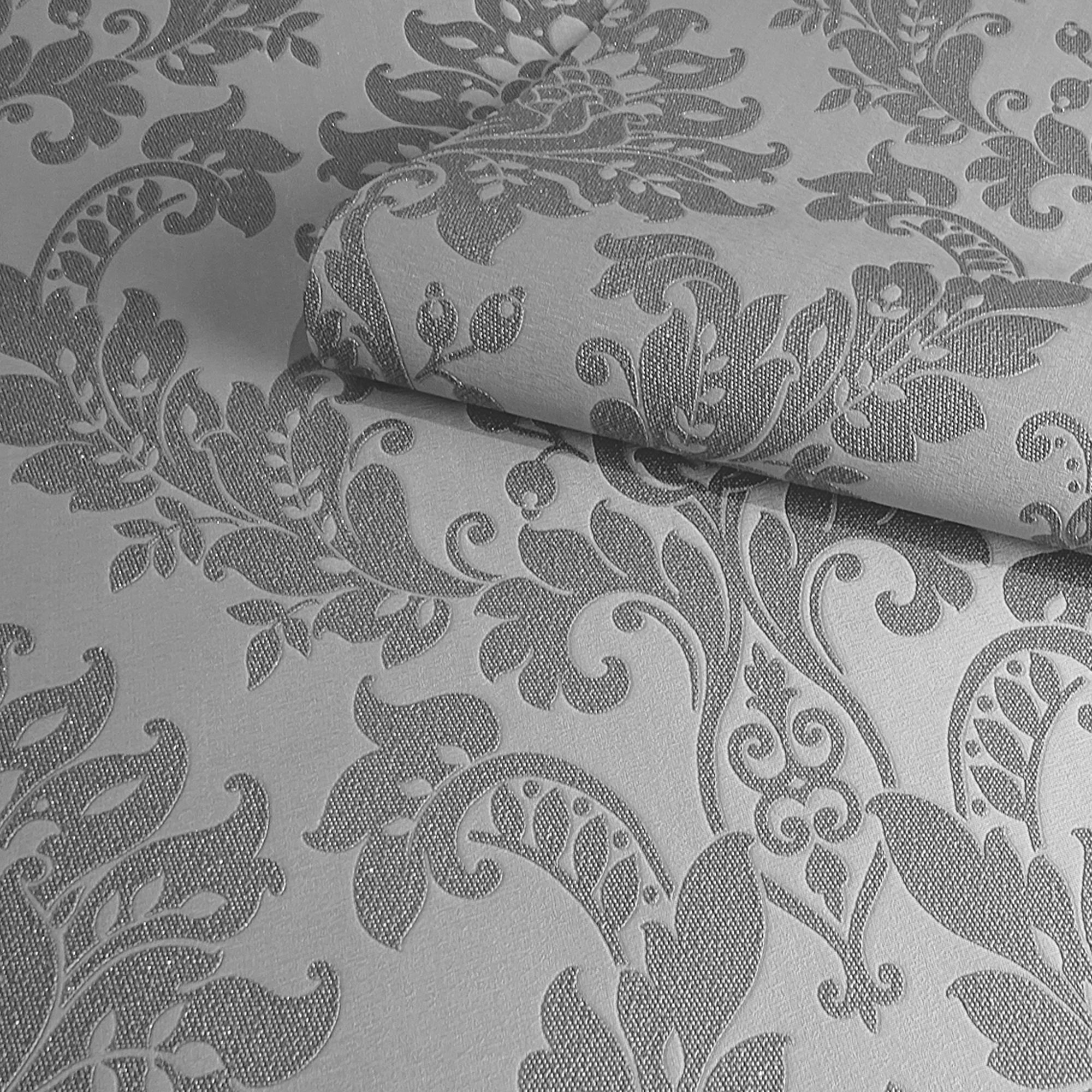 Holden D�écor Opus Clara Charcoal Glitter effect Damask Embossed Wallpaper